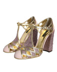 Dolce & Gabbana Pink Strass Crystals T-strap Sandals Shoes