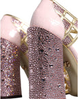 Dolce & Gabbana Pink Strass Crystals T-strap Sandals Shoes
