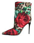 Dolce & Gabbana Multicolor Leopard Rose Mid Calf Boots Shoes