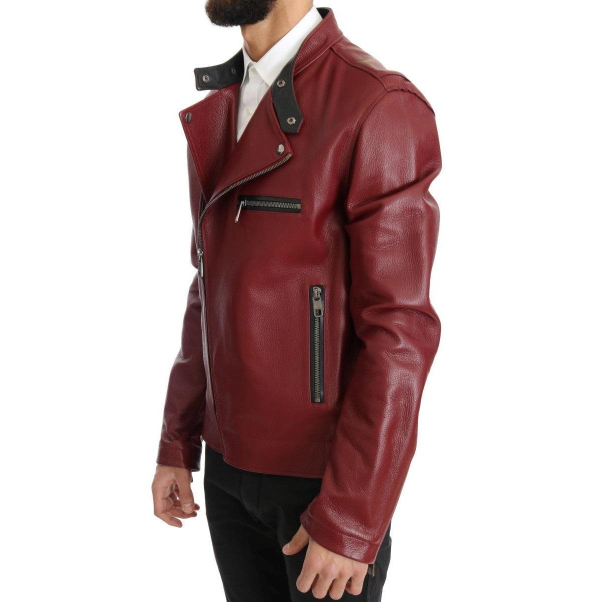 Dolce & Gabbana Radiant Red Leather Biker Motorcycle Jacket