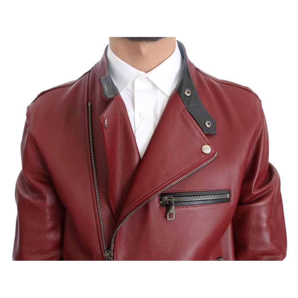 Dolce & Gabbana Radiant Red Leather Biker Motorcycle Jacket