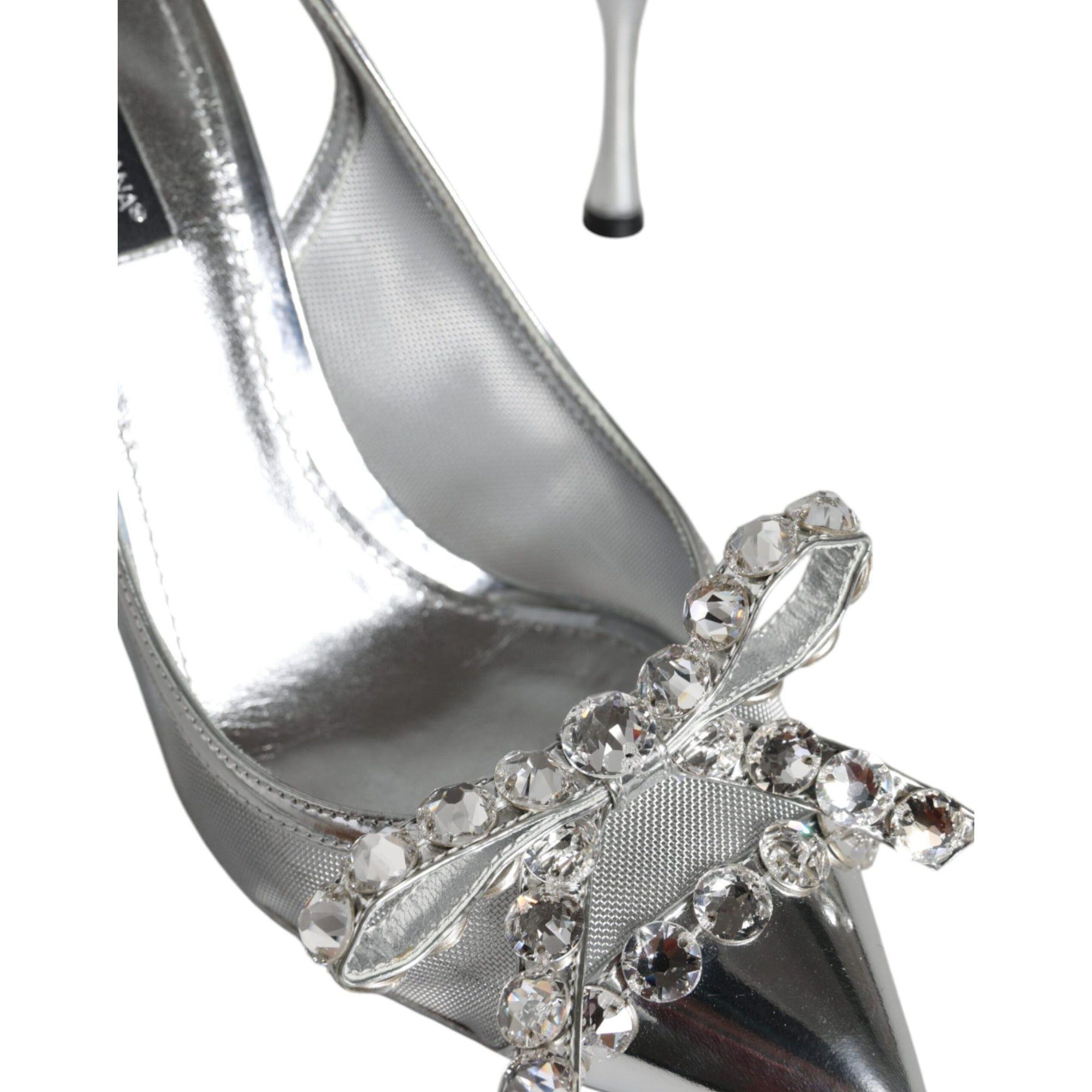Dolce & Gabbana Silver Mesh Crystal Embellished Slingback Shoes