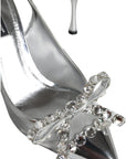Dolce & Gabbana Silver Mesh Crystal Embellished Slingback Shoes