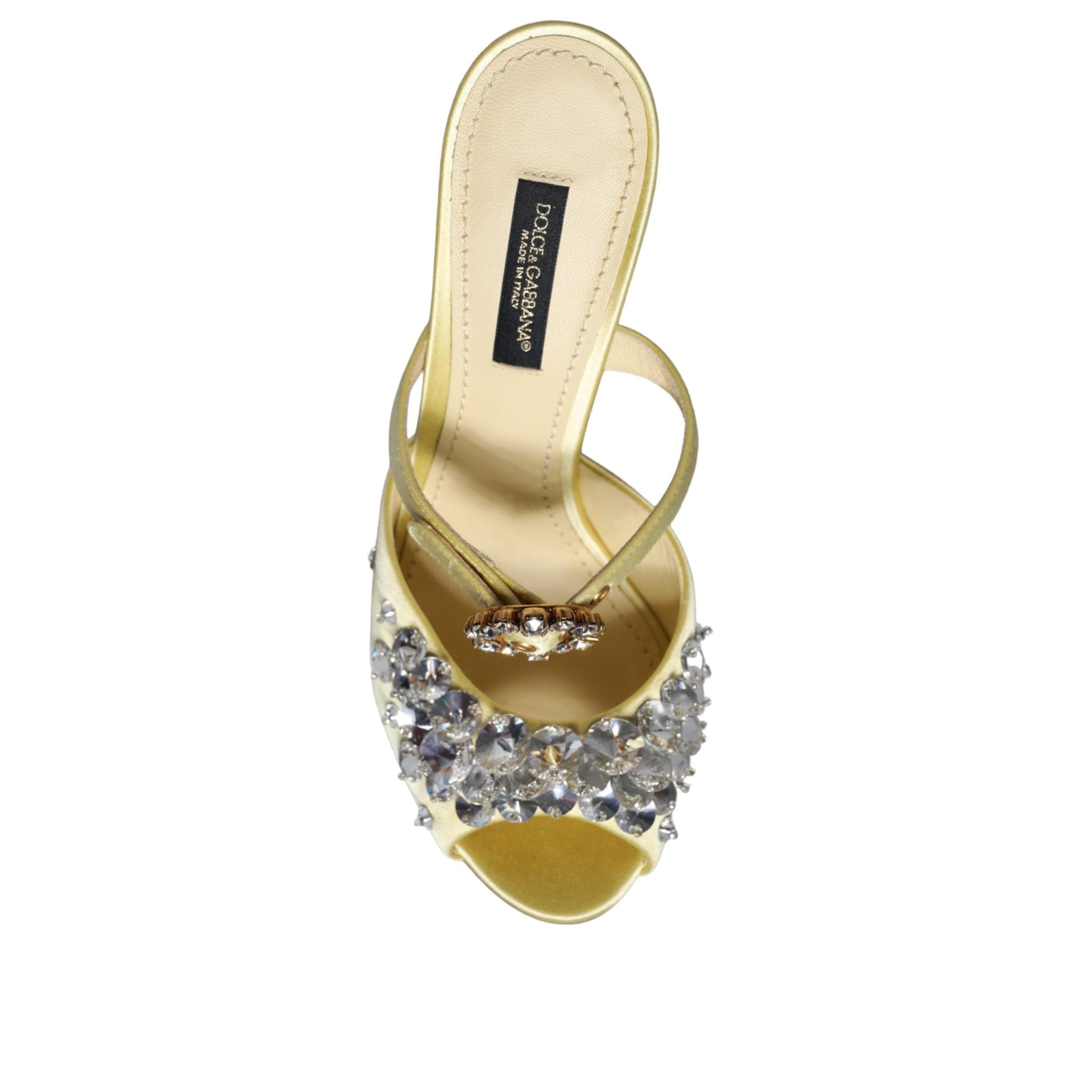 Dolce & Gabbana Yellow Mary Janes Satin Crystal Sandals Shoes