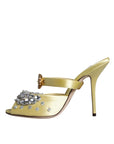 Dolce & Gabbana Yellow Mary Janes Satin Crystal Sandals Shoes