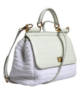 Dolce & Gabbana White Rafia Leather Top Handle Crossbody Bag