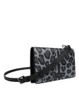 Dolce & Gabbana Black Gray Leopard Leather Bifold Card Slot Crossbody Bag
