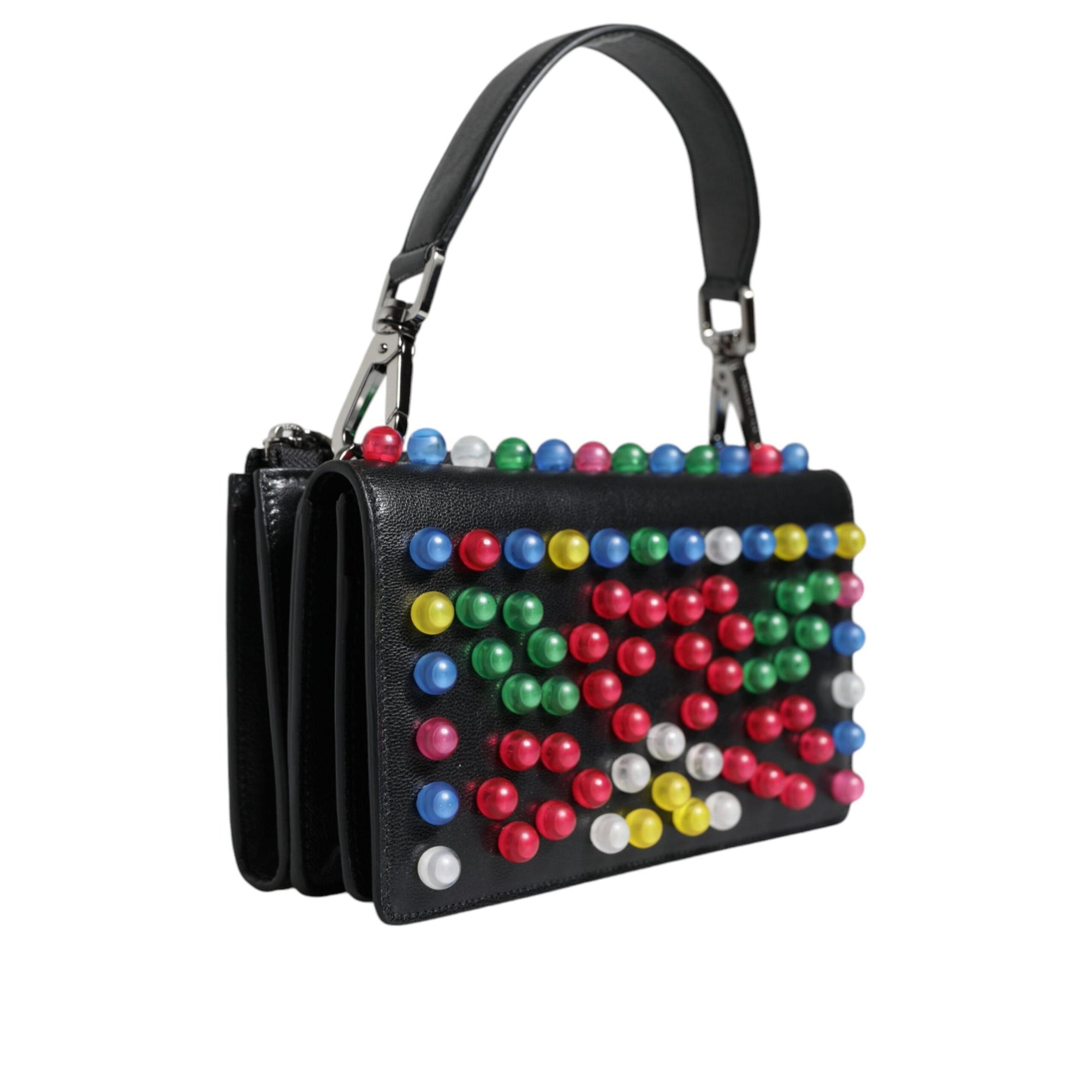 Dolce & Gabbana Black Leather Lighted Top Handle Handbag Bag