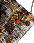 Dolce & Gabbana Multicolor Tweed Floral Clutch Crossbody Bag