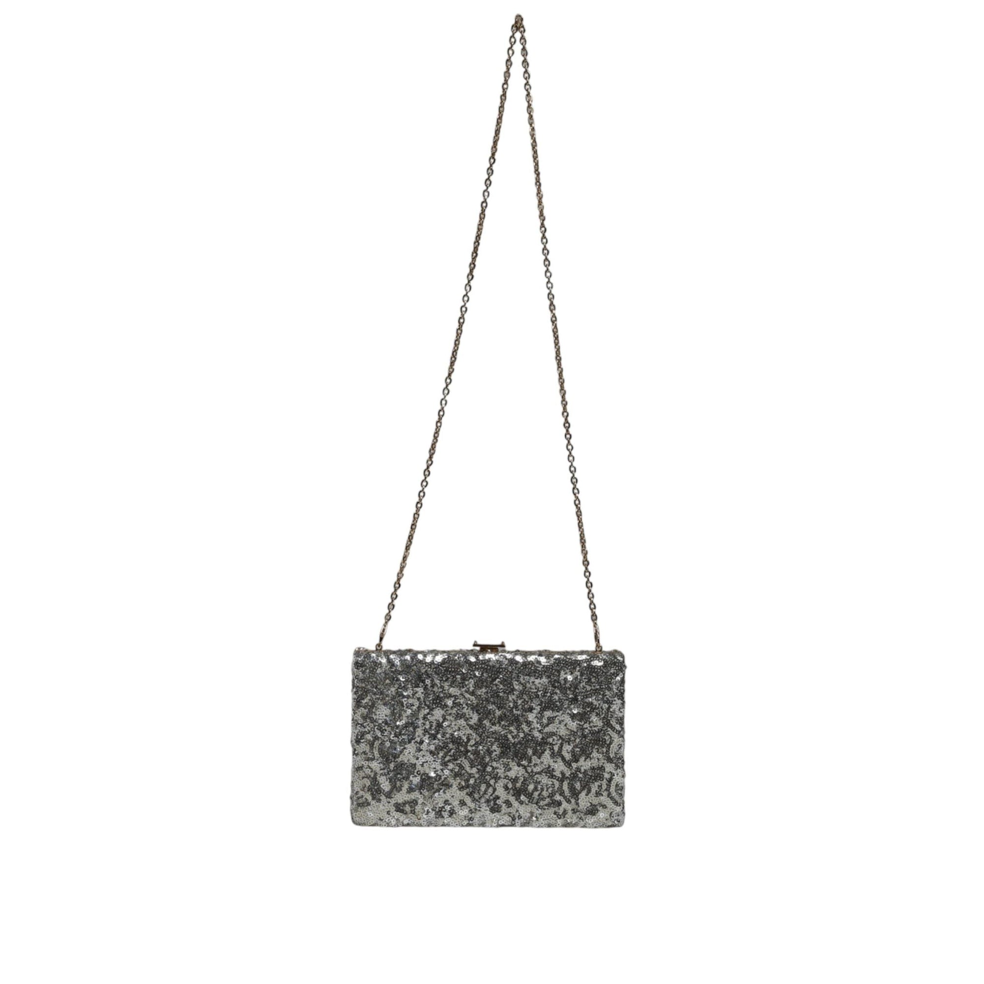 Dolce & Gabbana Silver Sequined Clutch Evening Crossbody Bag
