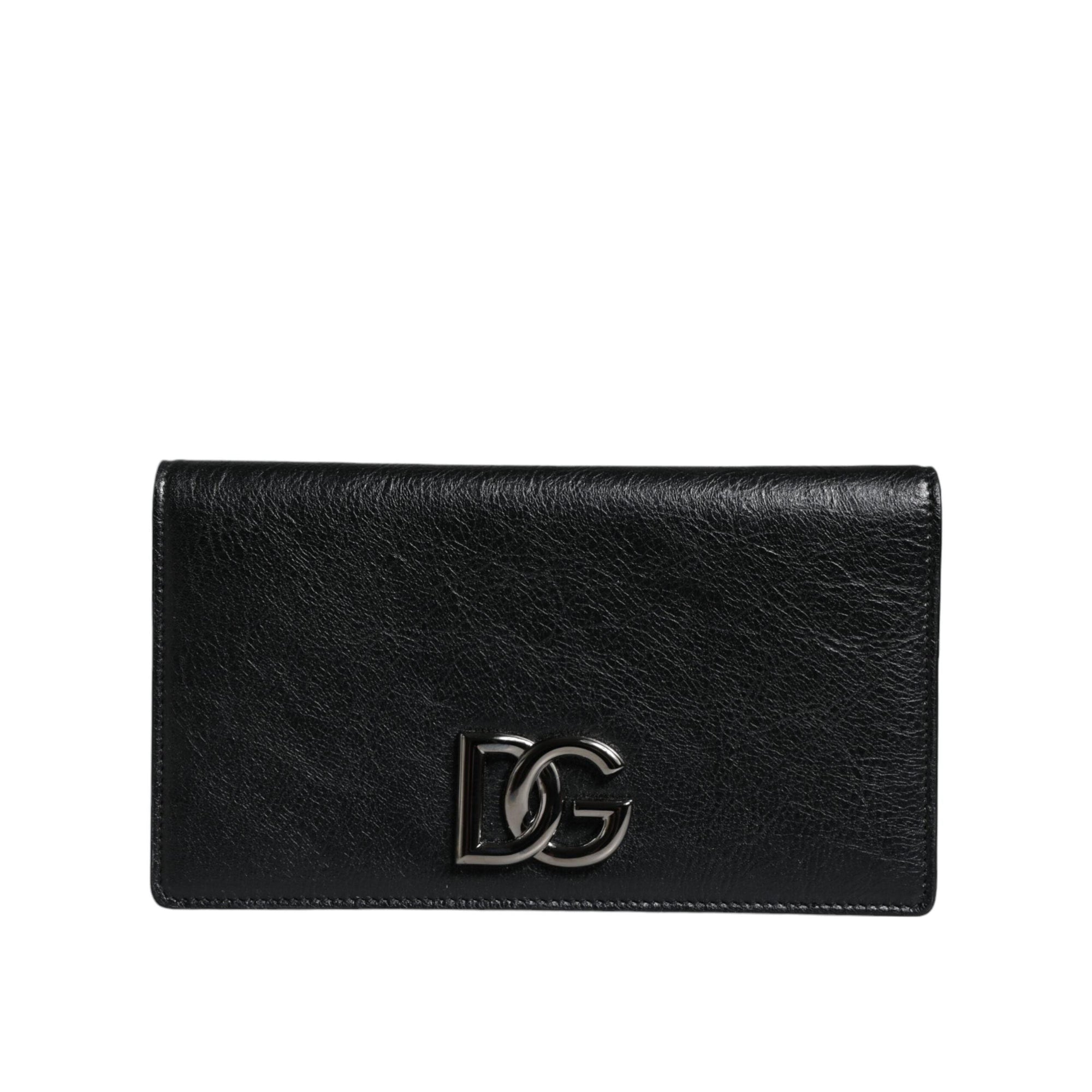 Dolce & Gabbana Black Leather DG Logo Bifold Card Slot Crossbody Bag