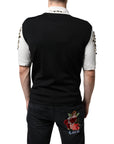 Dolce & Gabbana White Black Silk Studded Stone Crystal Shirt