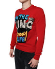 Dolce & Gabbana Red I'm The King Wool Crew Neck Sweatshirt Sweater