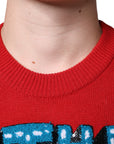 Dolce & Gabbana Red I'm The King Wool Crew Neck Sweatshirt Sweater