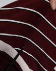 Dolce & Gabbana Maroon Stripes Cotton Logo V-neck T-shirt