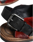 Dolce & Gabbana Black Red Gazelle Hair Leather Sandals Shoes