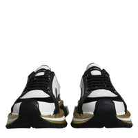 Dolce & Gabbana White Gold Black Leather SUPER KING Sneakers Shoes