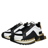 Dolce & Gabbana White Gold Black Leather SUPER KING Sneakers Shoes
