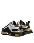 Dolce & Gabbana White Gold Black Leather SUPER KING Sneakers Shoes