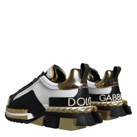 Dolce & Gabbana White Gold Black Leather SUPER KING Sneakers Shoes