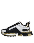 Dolce & Gabbana White Gold Black Leather SUPER KING Sneakers Shoes