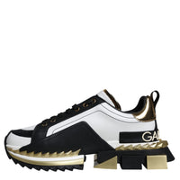 Dolce & Gabbana White Gold Black Leather SUPER KING Sneakers Shoes