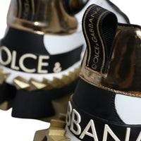 Dolce & Gabbana White Gold Black Leather SUPER KING Sneakers Shoes