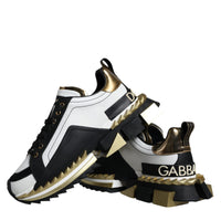 Dolce & Gabbana White Gold Black Leather SUPER KING Sneakers Shoes