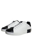 Dolce & Gabbana Black Leather Logo Portofino Sneaker Shoes