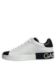 Dolce & Gabbana Black Leather Logo Portofino Sneaker Shoes