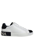 Dolce & Gabbana Black Leather Logo Portofino Sneaker Shoes