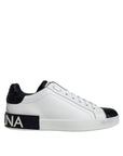Dolce & Gabbana Black Leather Logo Portofino Sneaker Shoes