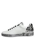 Dolce & Gabbana White Silver Crystal Logo Portofino Sneakers Shoes