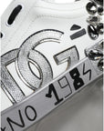 Dolce & Gabbana White Silver Crystal Logo Portofino Sneakers Shoes