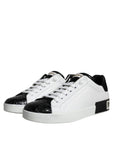 Dolce & Gabbana Black Leather Logo Portofino Sneaker Shoes