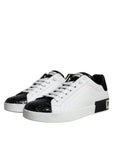 Dolce & Gabbana Black Leather Logo Portofino Sneaker Shoes