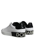 Dolce & Gabbana Black Leather Logo Portofino Sneaker Shoes