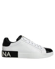 Dolce & Gabbana Black Leather Logo Portofino Sneaker Shoes