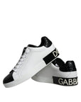 Dolce & Gabbana Black Leather Logo Portofino Sneaker Shoes