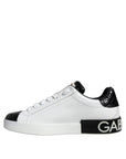 Dolce & Gabbana Black Leather Logo Portofino Sneaker Shoes