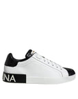 Dolce & Gabbana Black Leather Logo Portofino Sneaker Shoes