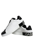 Dolce & Gabbana Black Leather Logo Portofino Sneaker Shoes