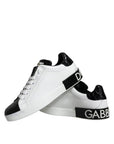 Dolce & Gabbana Black Leather Logo Portofino Sneaker Shoes