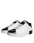Dolce & Gabbana Black Leather Logo Portofino Sneaker Shoes