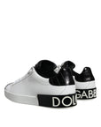 Dolce & Gabbana Black Leather Logo Portofino Sneaker Shoes