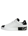 Dolce & Gabbana Black Leather Logo Portofino Sneaker Shoes