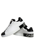Dolce & Gabbana Black Leather Logo Portofino Sneaker Shoes