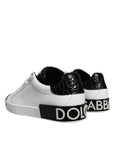 Dolce & Gabbana Black Leather Logo Portofino Sneaker Shoes