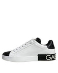 Dolce & Gabbana Black Leather Logo Portofino Sneaker Shoes