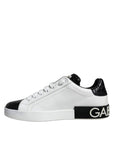 Dolce & Gabbana Black Leather Logo Portofino Sneaker Shoes